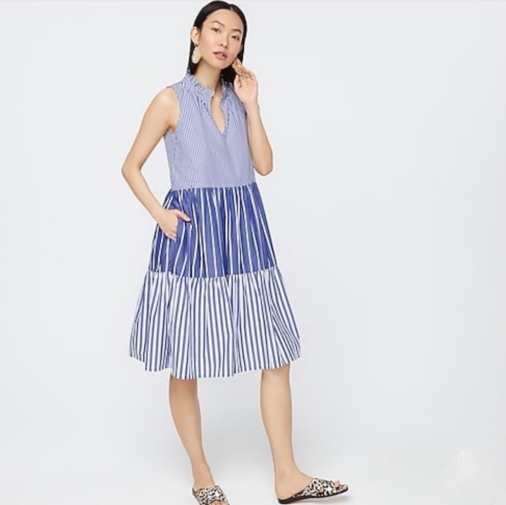 J. Crew tiered popover striped dress size M